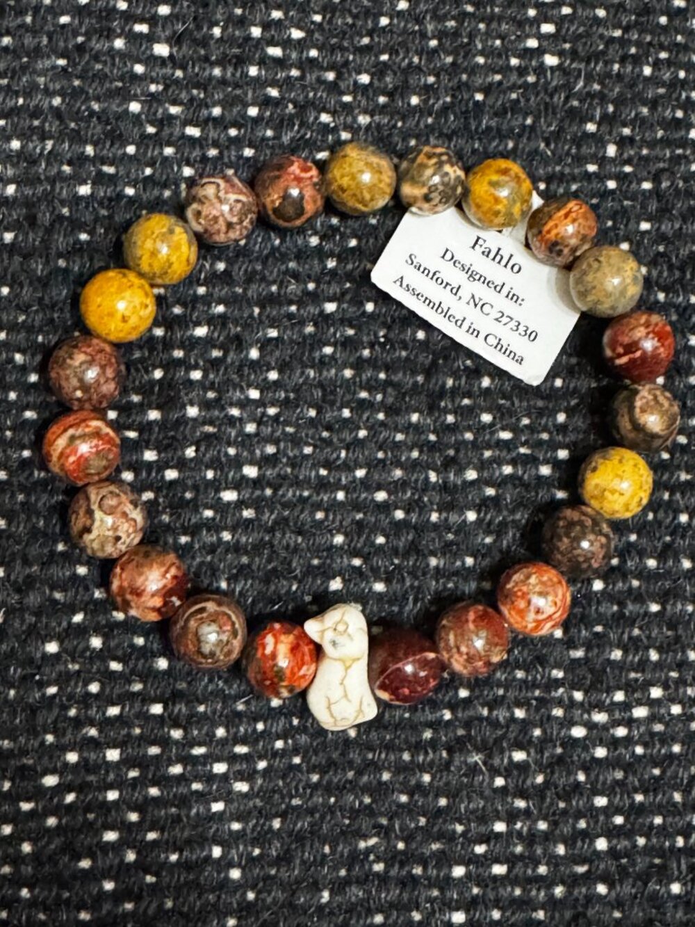 Fahlo Passage Penguin Charm Natural Stone Beaded Bracelet, Sand